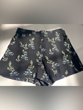 LOFT Black Floral-Print Shorts with Blue and Yellow Sprigs